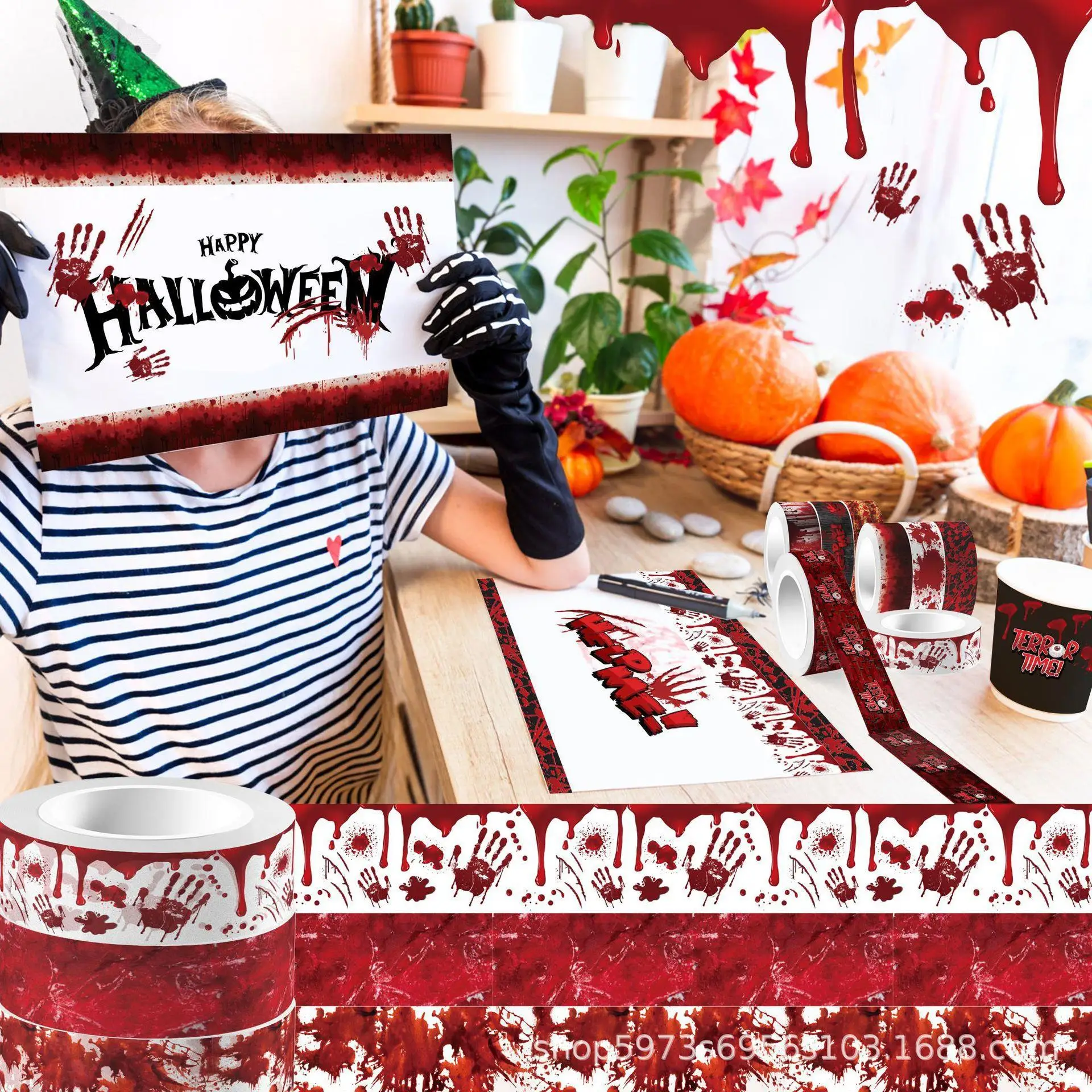 Halloween Bloody Hand Bleeding - Washi Tape Set 评论和价格