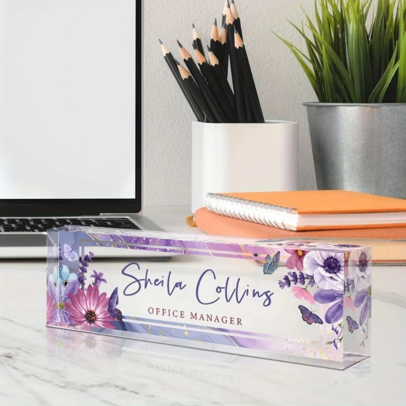 [2D Flat] Purple Flower Custom - Desk Name Plate 评论和价格