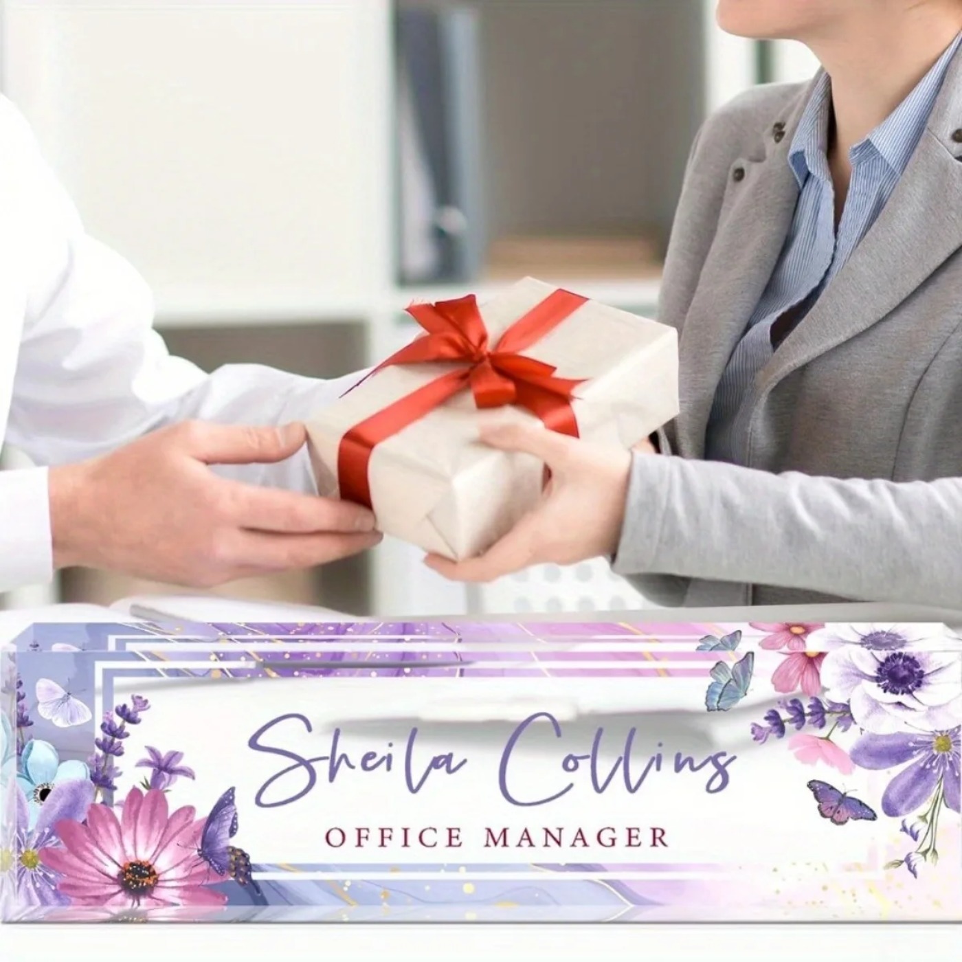 [2D Flat] Purple Flower Custom - Desk Name Plate 评论和价格