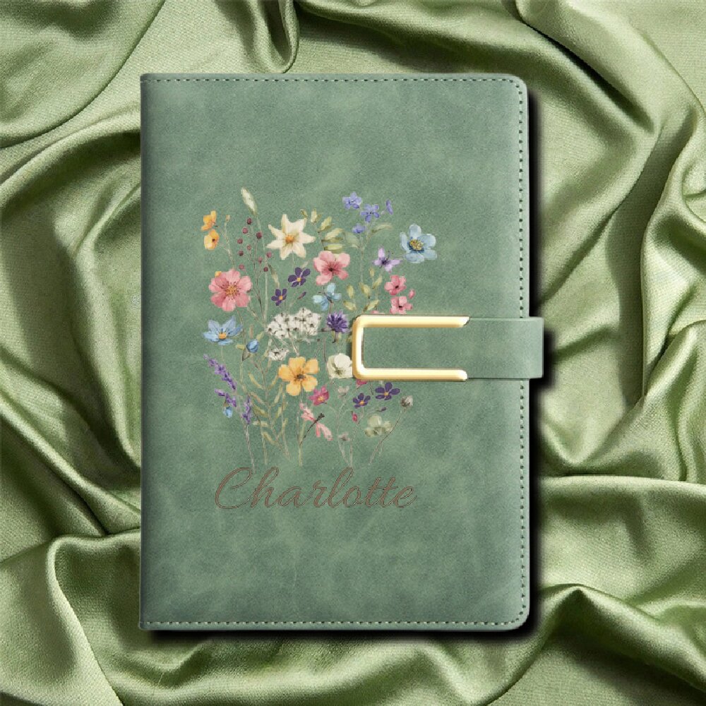 A5 Floral Monogram Custom Name - Journal Leather Hardcover 评论和价格