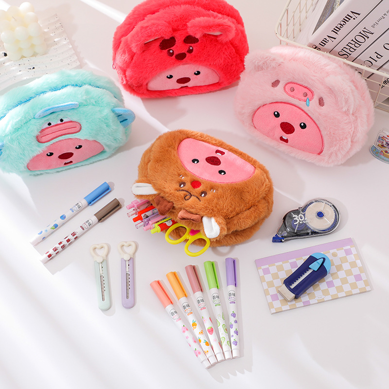 Cartoon Plush Pencil Bag Stude - Pencil Case Large 评论和价格